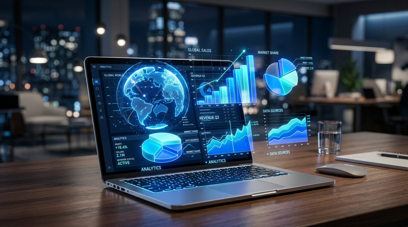 Adcom Technologies holographic analytics dashboard